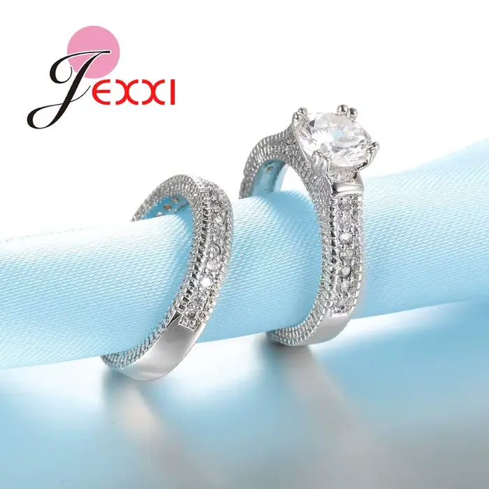 Ensemble de bagues élégantes en argent Sterling 925, 2 pièces, pavé de cristaux brillants de haute q