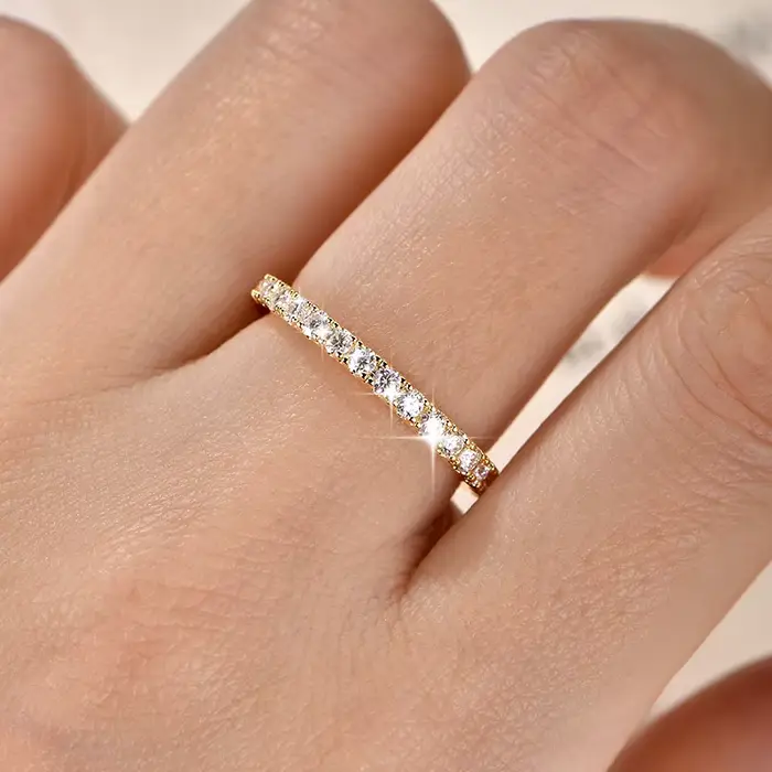Bague de mariage en or 14 carats pour femmes, certifiée couleur D VVS1, bague d'éternité en moissani