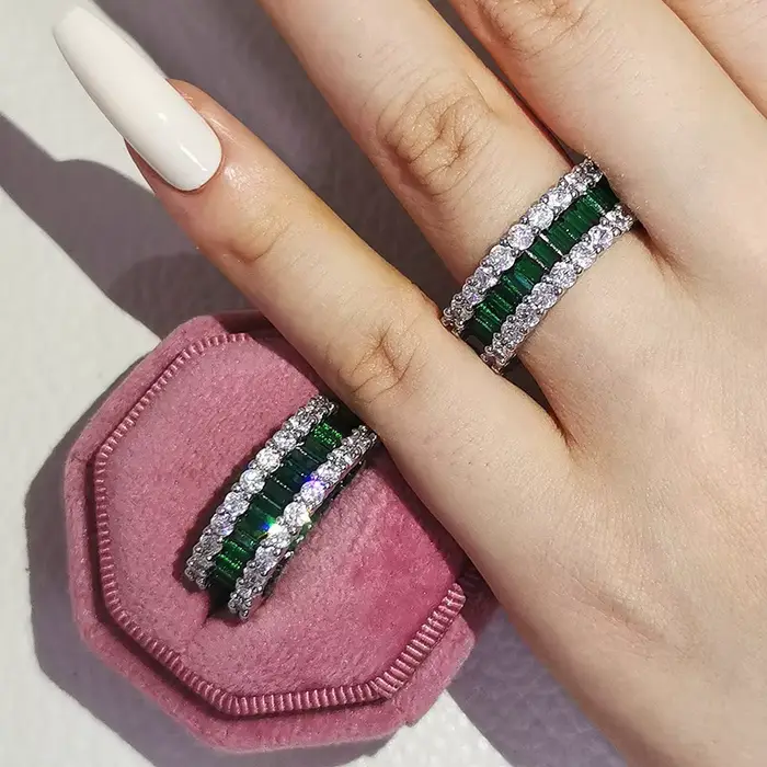 Bague de luxe en platine pure PT950 pour homme, sertie d'émeraudes et de diamants, bague en diamant