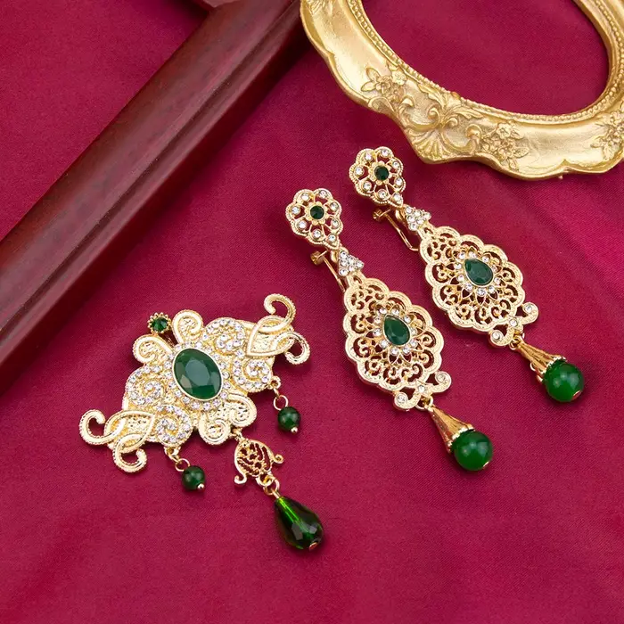 Sunspicems-Ensemble de boucles d'oreilles broche marocaine pour femme, boucle d'oreille goutte unique, document en or, style national arabe, caftan