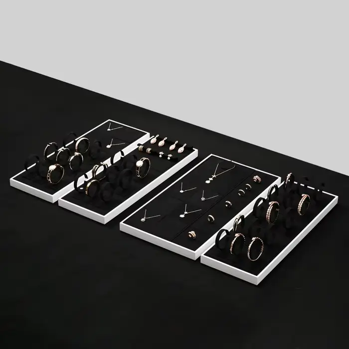 Oirlv-Présentoir de Bijoux en Velours Noir, Ensemble de Table, Collier, Bague, Boucles d'Oreilles, Bracelet
