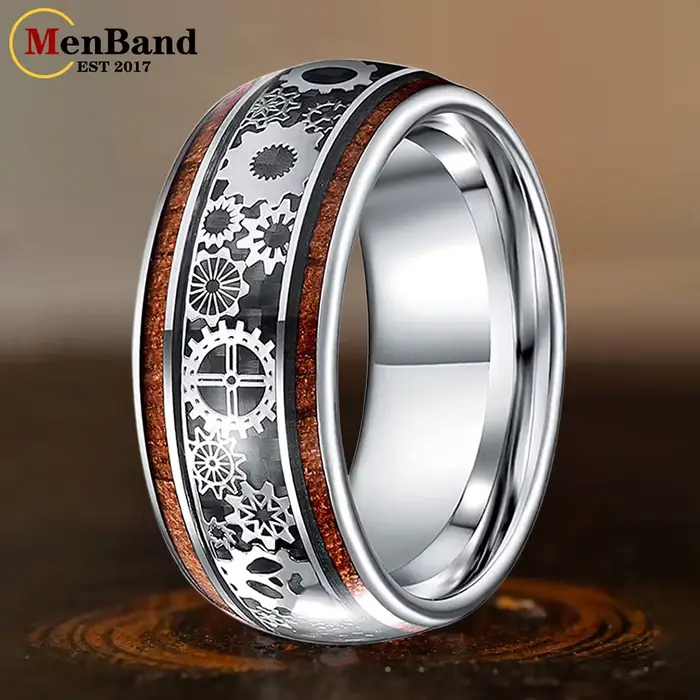 MenBand – bague de mariage en tungstène pour hommes et femmes, finition 10MM, dôme avec incrustation en bois, ajustement confortable, taille 7-15