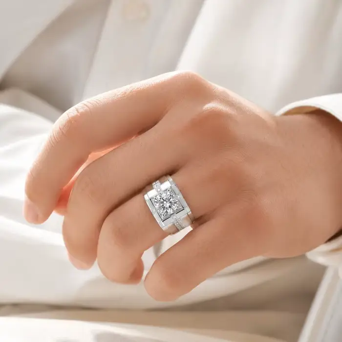 Bague pour homme en argent 925 avec diamant brillant, bague ouverte de style hip-hop haut de gamme, bijoux, paire de bagues, cadeau de mariage