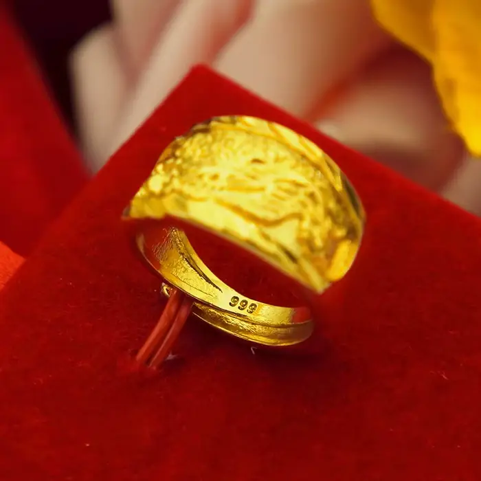 Bague ouverte en or 9999 Dragon et Phénix - Bague assortie pour couple pour bijoux de mariage