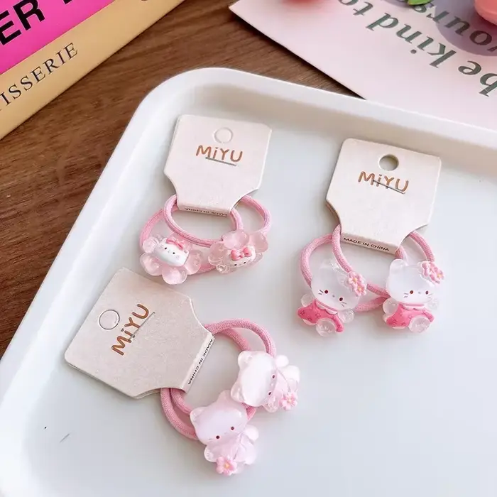 2 pièces couleur rose fille anneau de cheveux pour enfants mignon dessin animé chaton bandeau