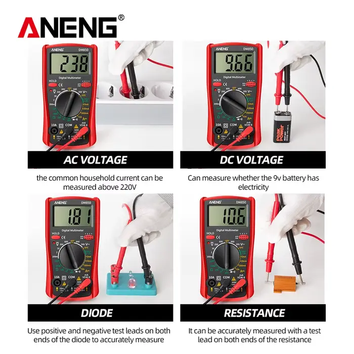 ANENG DM850-Multimètre numérique automatique professionnel, testeur de tension AC/DC automatique, outil de détection d'ampèremètre de courant Ohm, 1999 points