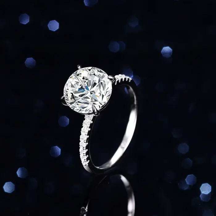 Bague de fiançailles de luxe en moissanite ronde 5 carats pour femme, en platine massif PT950, bague de promesse brillante, passe le test