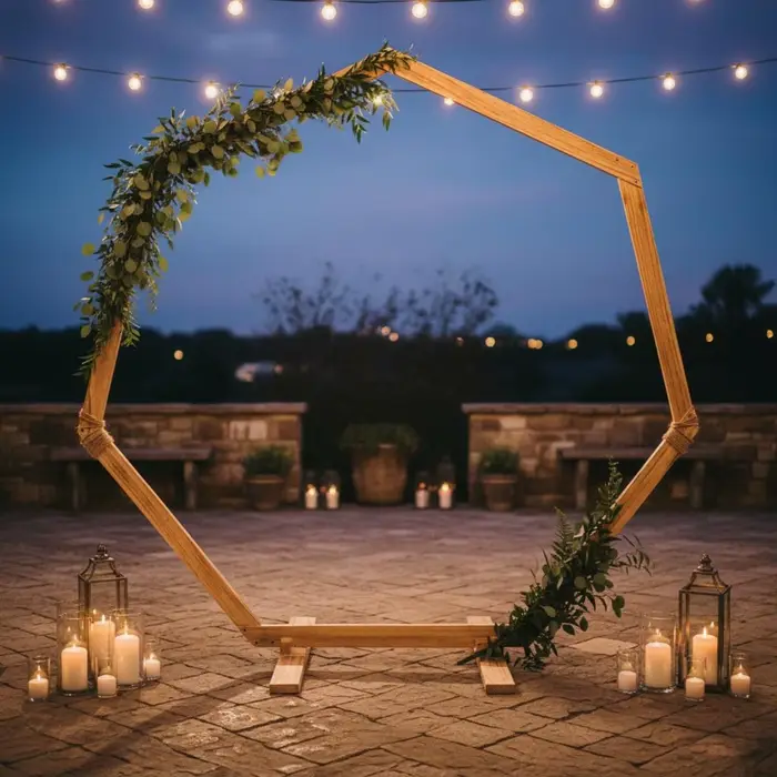 Arche de mariage heptagonale en bois, montage simple, 7 pieds, cadre de toile de fond polyvalent, arche de cérémonie en bois