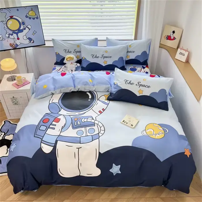 Ensemble de housse de couette d'astronaute de dessin animé 2 pièces, ensemble de housses de couette de literie imprimées Queen Size Space Planet avec taie d'oreiller 75*50cm