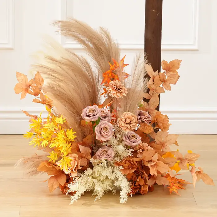 X8985 décor d'arrière-plan de mariage accrocher Arrangement Floral automne café Rose Pampas herbe feuilles allée fleur florale fenêtre affichage